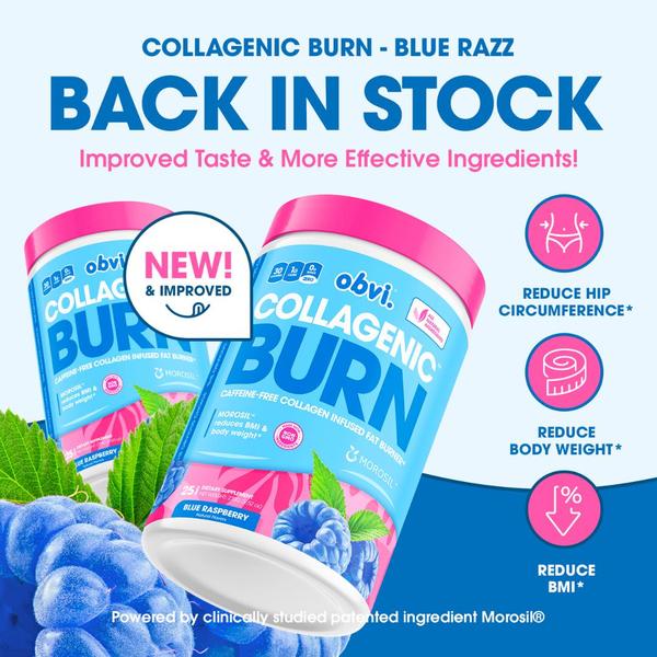 A 1:1 format advertisement highlighting a product restock with clear bullet points of functional health benefits and social proof through ingredient science.